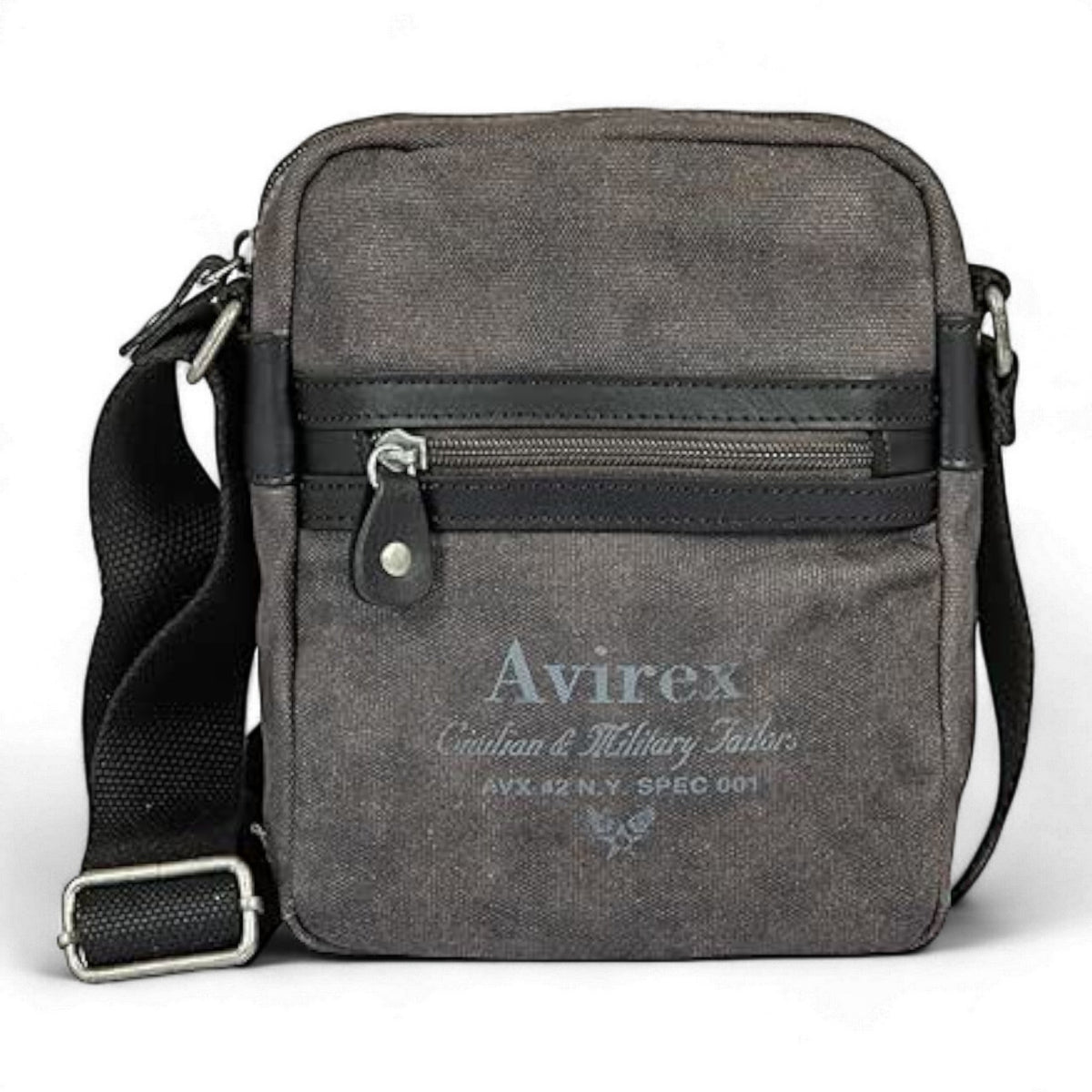 Avirex, Borsello Medio con Tracolla Regolabile in Canvas Spalmato con Parti in Ecopelle, Tracolla da Uomo, Collezione Pasadena, PSD03 Grigio - Pelletteria Domizio