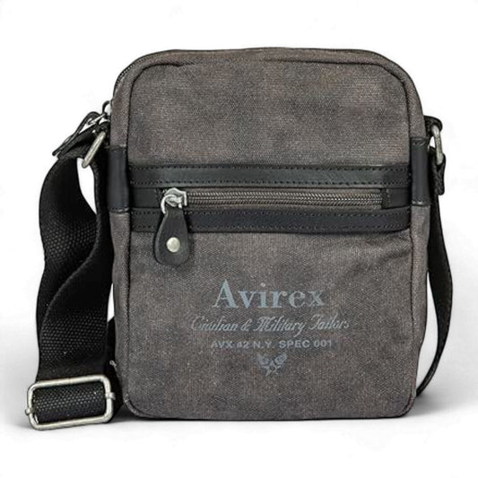 Avirex, Borsello Medio con Tracolla Regolabile in Canvas Spalmato con Parti in Ecopelle, Tracolla da Uomo, Collezione Pasadena, PSD03 Grigio - Pelletteria Domizio
