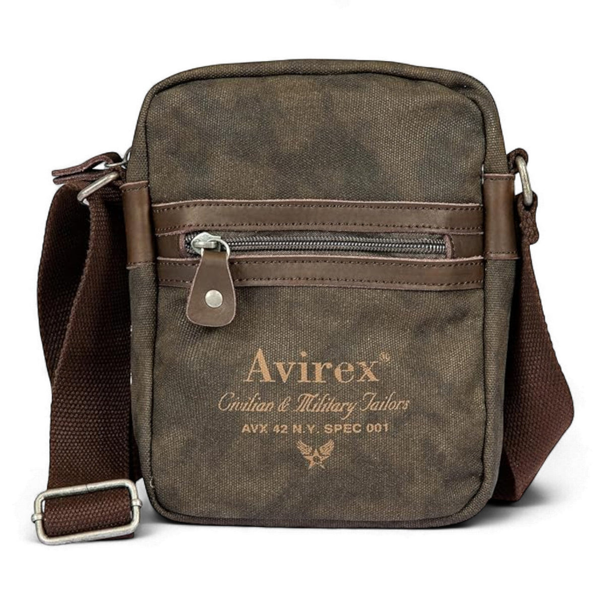 Avirex, Borsello Medio con Tracolla Regolabile in Canvas Spalmato con Parti in Ecopelle, Tracolla da Uomo, Collezione Pasadena, PSD03 Verde - Pelletteria Domizio
