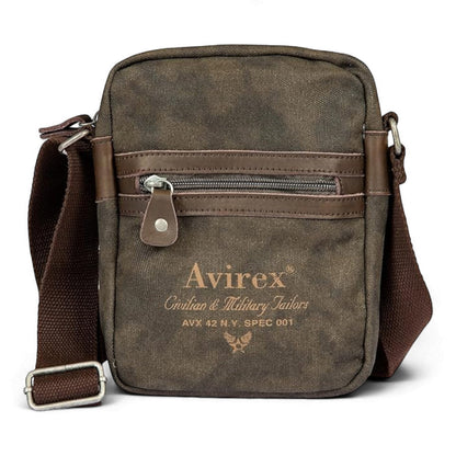 Avirex, Borsello Piccolo con Tracolla Regolabile in Canvas Spalmato con Parti in Ecopelle, Tracolla da Uomo, Collezione Pasadena, PSD05 Verde - Pelletteria Domizio