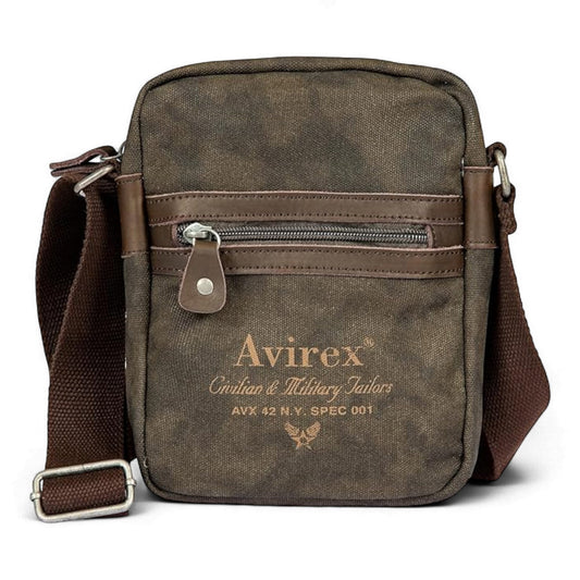 Avirex, Borsello Piccolo con Tracolla Regolabile in Canvas Spalmato con Parti in Ecopelle, Tracolla da Uomo, Collezione Pasadena, PSD05 Verde - Pelletteria Domizio