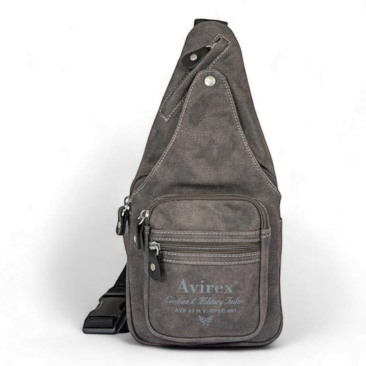 Avirex, Monospalla con Tracolla Regolabile, in Canvas Spalmato con Dettagli in Ecopelle, Borsa Monospalla da Uomo, Collezione Pasadena, Grigio PSD20 - Pelletteria Domizio
