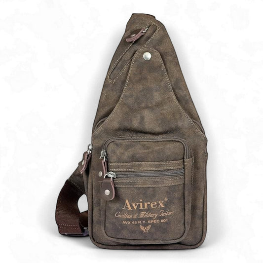 Avirex, Monospalla con Tracolla Regolabile, in Canvas Spalmato con Dettagli in Ecopelle, Borsa Monospalla da Uomo, Collezione Pasadena, Verde PSD20 - Pelletteria Domizio