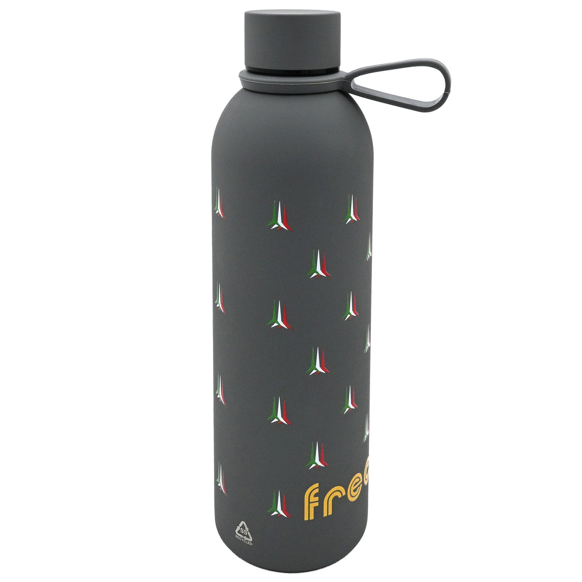 BORRACCIA IN ACCIAIO INOX GRIGIA SOFT TOUCH DOPPIA PARETE 500 ML TEXTURE FRECCE TRICOLORI art. AMFT0931GR - Pelletteria Domizio