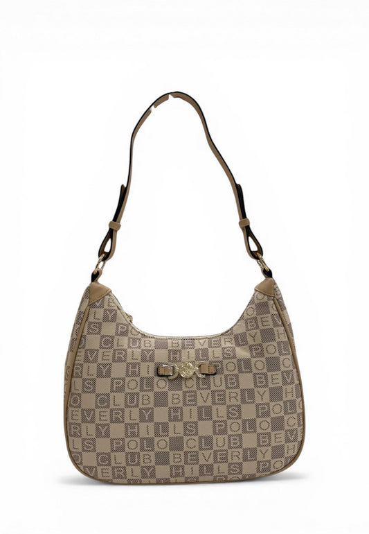 BORSA A SPALLA DONNA BEVERLY HILLS POLO CLUB BH-4533 BEIGE STAMPA - Pelletteria Domizio