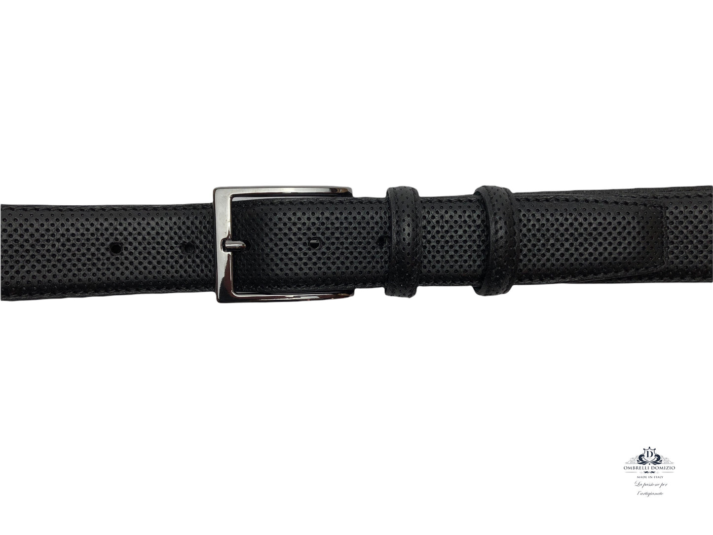 Pressed leather belt Honeycomb col. Black artisanal workmanship Made in Italy