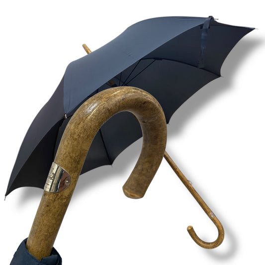 Ombrello classico uomo Bastone intero in legno di Frassino puntale in corno colore blu scuro