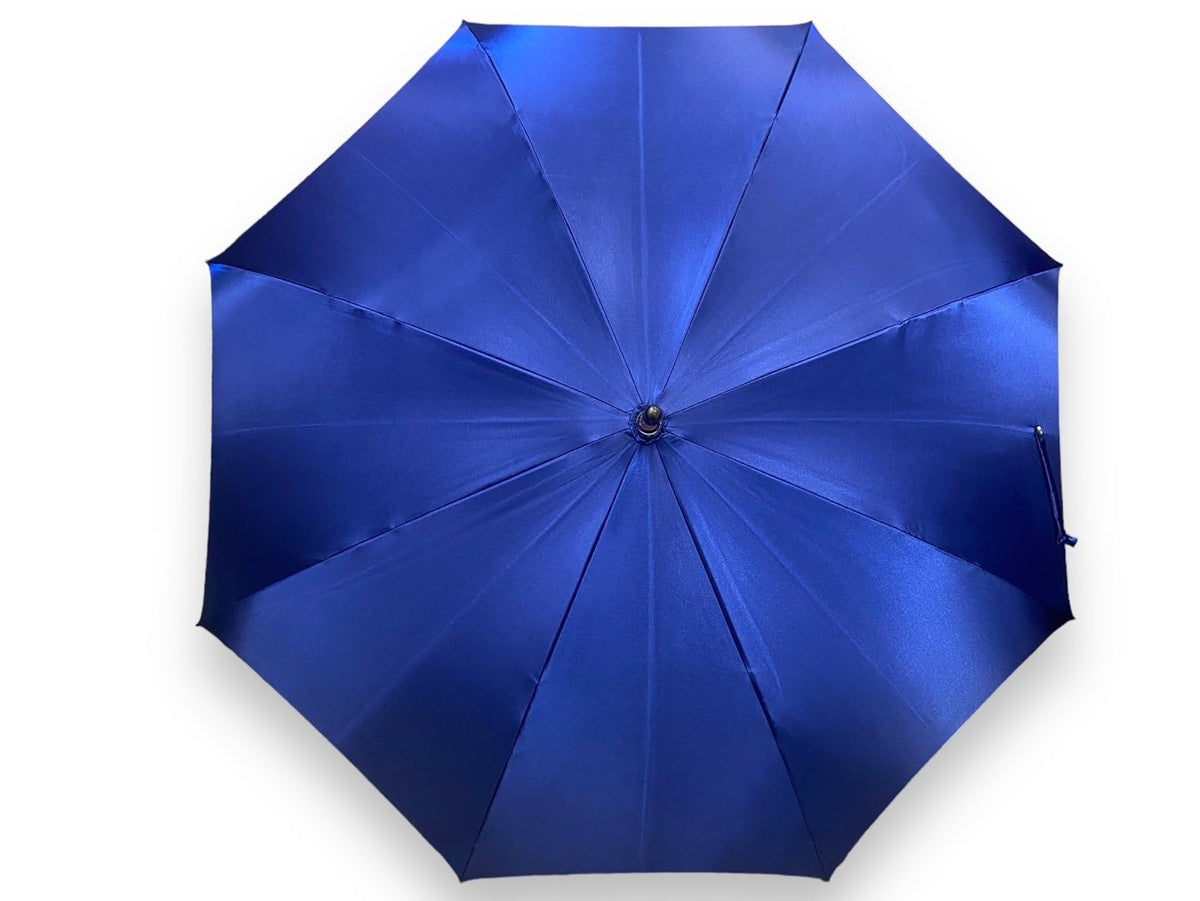 Ombrello classico unisex Blu lucido manico in Canna di Malacca. Lavorazione artigianale Ombrelli Domizio dal 1989 Made in Italy - Pelletteria Domizio