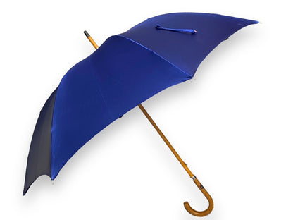 Ombrello classico unisex Blu lucido manico in Canna di Malacca. Lavorazione artigianale Ombrelli Domizio dal 1989 Made in Italy - Pelletteria Domizio