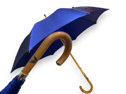 Ombrello classico unisex Blu lucido manico in Canna di Malacca. Lavorazione artigianale Ombrelli Domizio dal 1989 Made in Italy - Pelletteria Domizio
