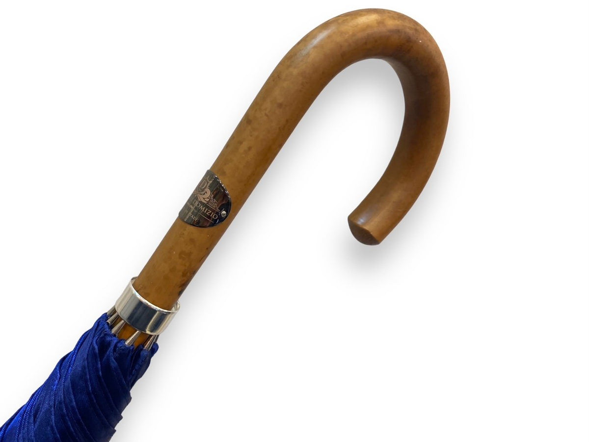Ombrello classico unisex Blu lucido manico in Canna di Malacca. Lavorazione artigianale Ombrelli Domizio dal 1989 Made in Italy - Pelletteria Domizio