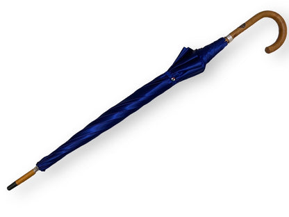 Ombrello classico unisex Blu lucido manico in Canna di Malacca. Lavorazione artigianale Ombrelli Domizio dal 1989 Made in Italy - Pelletteria Domizio