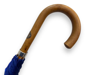 Ombrello classico unisex Blu lucido manico in Canna di Malacca. Lavorazione artigianale Ombrelli Domizio dal 1989 Made in Italy - Pelletteria Domizio