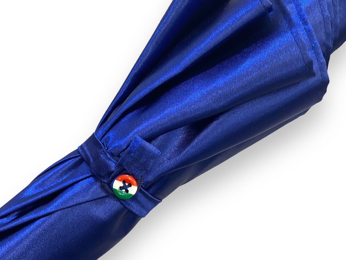 Ombrello classico unisex Blu lucido manico in Canna di Malacca. Lavorazione artigianale Ombrelli Domizio dal 1989 Made in Italy - Pelletteria Domizio