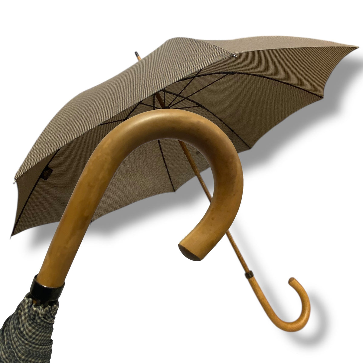 Ombrello classico unisex manico in Canna di Malacca tessuto cotone resinato lavorazione artigianale Ombrelli Domizio dal 1989 made in Italy - Pelletteria Domizio
