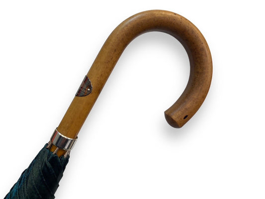 Ombrello classico unisex Verde scuro lucido manico in Canna di Malacca. Lavorazione artigianale Ombrelli Domizio dal 1989 Made in Italy - Pelletteria Domizio