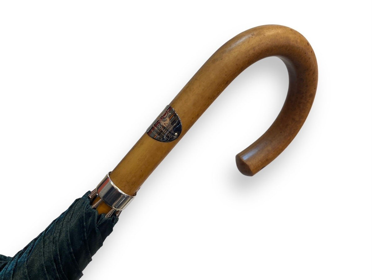 Ombrello classico unisex Verde scuro lucido manico in Canna di Malacca. Lavorazione artigianale Ombrelli Domizio dal 1989 Made in Italy - Pelletteria Domizio