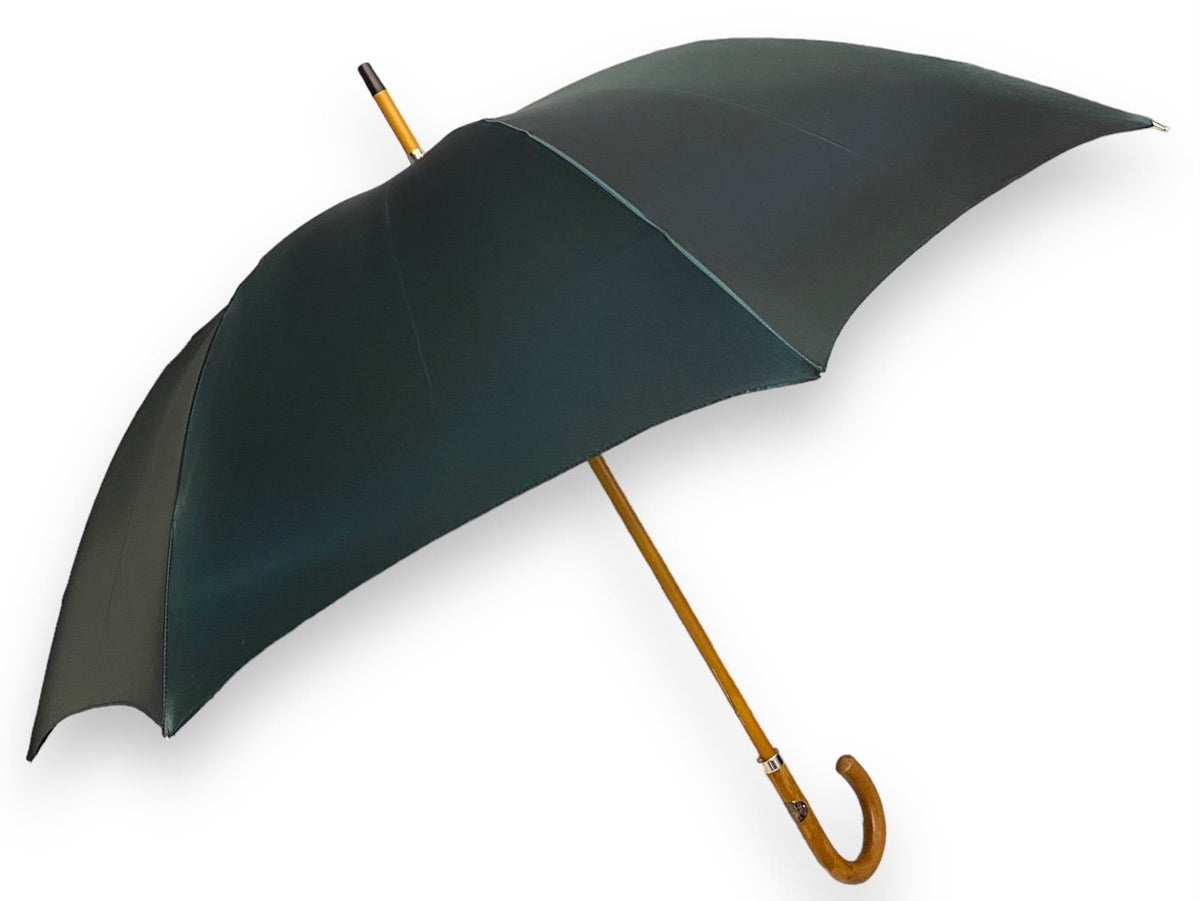 Ombrello classico unisex Verde scuro lucido manico in Canna di Malacca. Lavorazione artigianale Ombrelli Domizio dal 1989 Made in Italy - Pelletteria Domizio