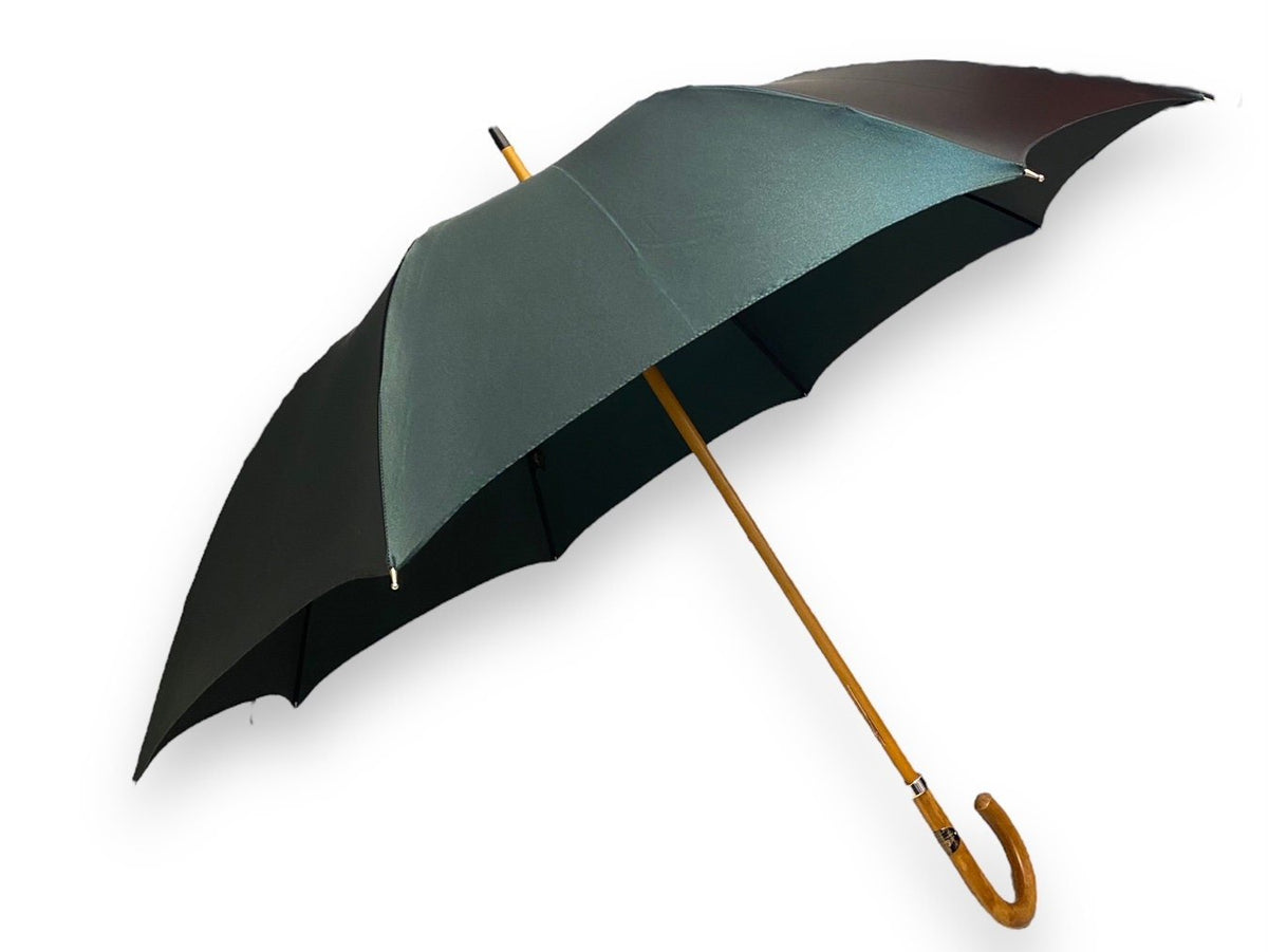 Ombrello classico unisex Verde scuro lucido manico in Canna di Malacca. Lavorazione artigianale Ombrelli Domizio dal 1989 Made in Italy - Pelletteria Domizio