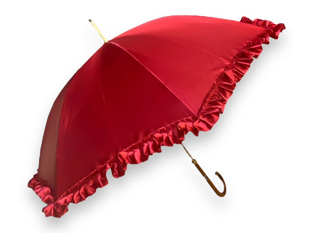 Ombrello Donna "stile 800" Colore Rosso lucido manico in canna di Malacca lavorazione artigianale Ombrelli Domizio dal 1989 Made in Italy - Pelletteria Domizio