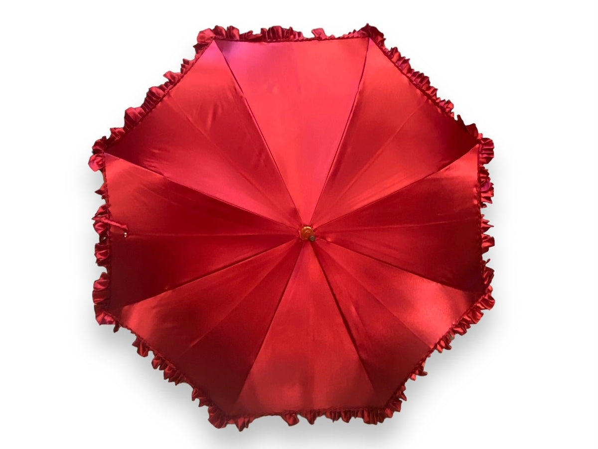 Ombrello Donna "stile 800" Colore Rosso lucido manico in canna di Malacca lavorazione artigianale Ombrelli Domizio dal 1989 Made in Italy - Pelletteria Domizio