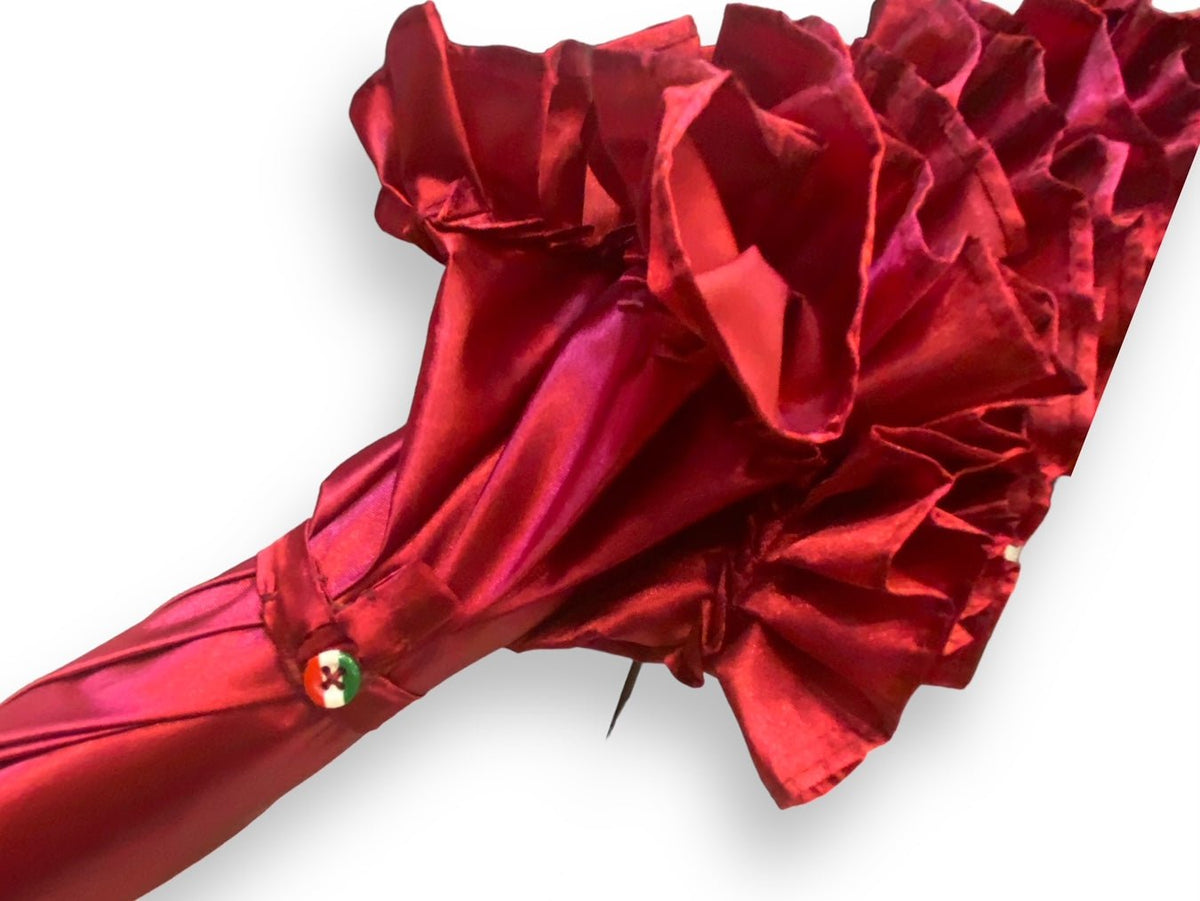 Ombrello Donna "stile 800" Colore Rosso lucido manico in canna di Malacca lavorazione artigianale Ombrelli Domizio dal 1989 Made in Italy - Pelletteria Domizio