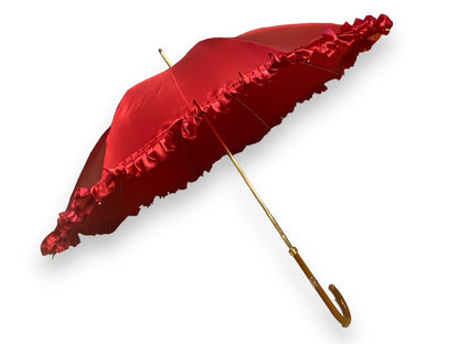 Ombrello Donna "stile 800" Colore Rosso lucido manico in canna di Malacca lavorazione artigianale Ombrelli Domizio dal 1989 Made in Italy - Pelletteria Domizio