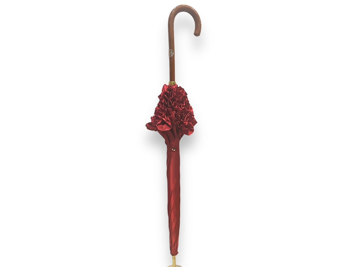 Ombrello Donna "stile 800" Colore Rosso lucido manico in canna di Malacca lavorazione artigianale Ombrelli Domizio dal 1989 Made in Italy - Pelletteria Domizio