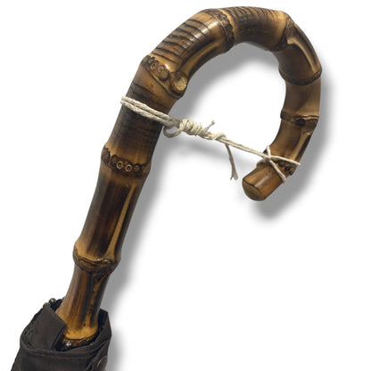 Ombrello in Canna di Bambù inero, 10 stecche in Fibra ,puntale in corno, lavorazione Artigianale Ombrelli Domizio dal 1989 - Pelletteria Domizio