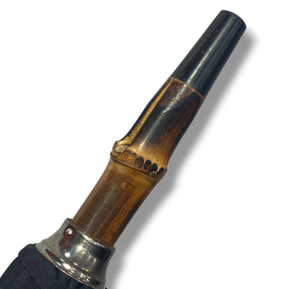 Ombrello in Canna di Bambù inero, 10 stecche in Fibra ,puntale in corno, lavorazione Artigianale Ombrelli Domizio dal 1989 - Pelletteria Domizio