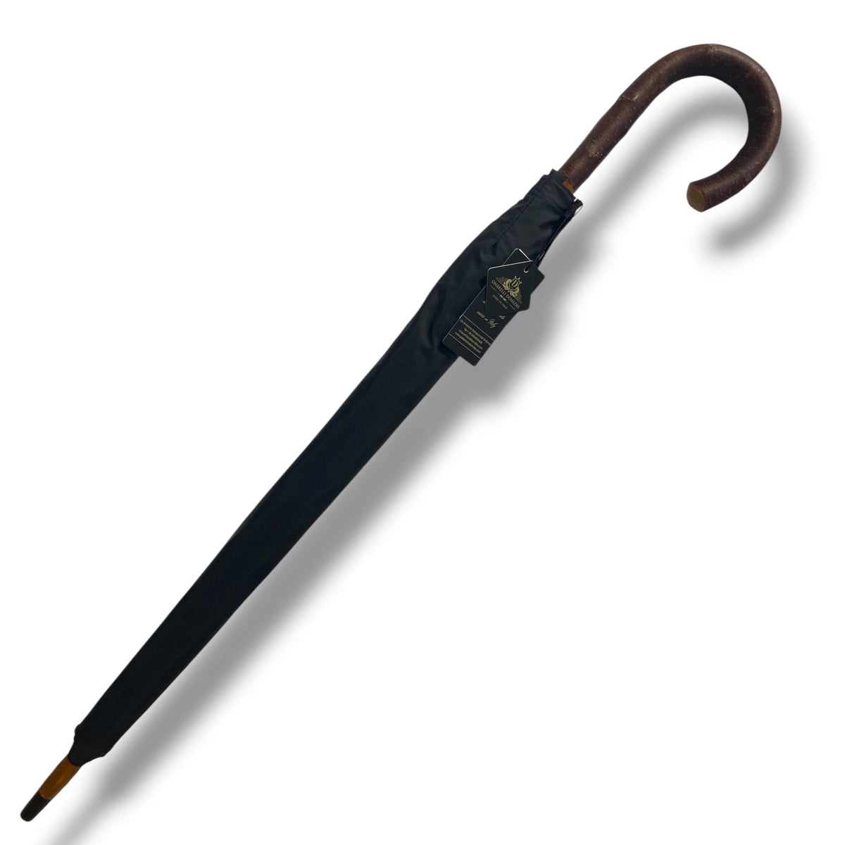 Ombrello manico in legno di Ciliegio montato a collo d’oca asta 10 Stecche lavorazione Artigianale Ombrelli Domizio dal 1989 Made in Italy - Pelletteria Domizio