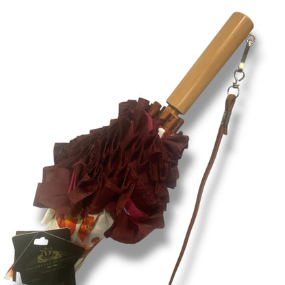 Ombrello Parasole 100% cotone manopola in Canna di Malacca tracolla cuoio lavorazione artigianale Ombrelli Domizio dal 1989 - Pelletteria Domizio