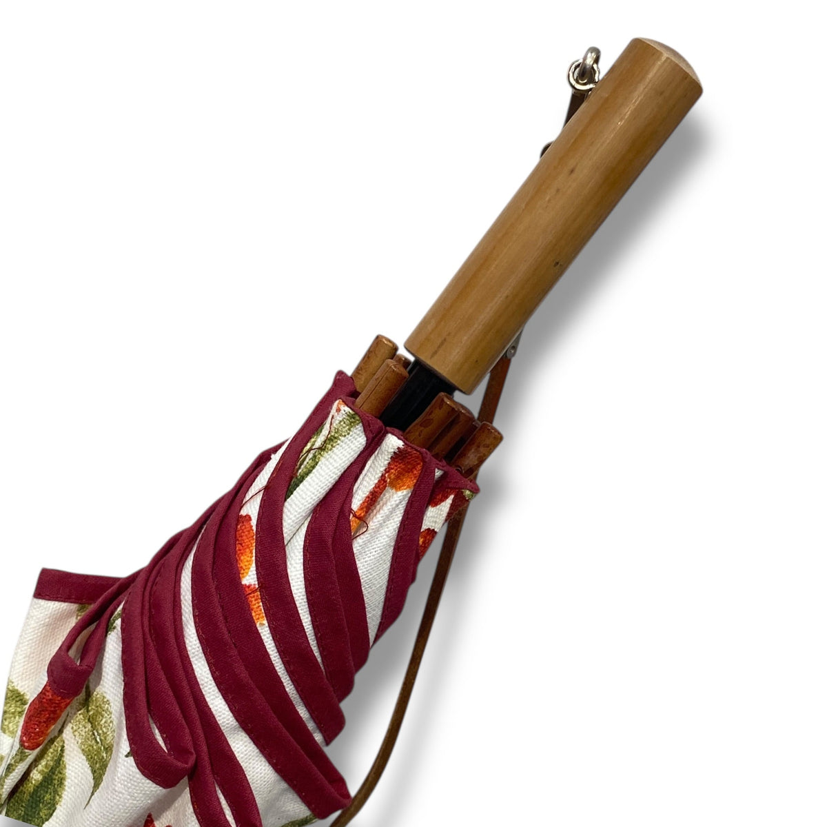 Ombrello Parasole 100% cotone manopola in Canna di Malacca tracolla cuoio lavorazione artigianale Ombrelli Domizio dal 1989 - Pelletteria Domizio