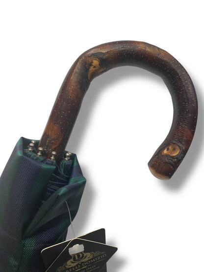 Ombrello telescopico unisex struttura in acciaio apertura manuale manopola legno di Castago - Pelletteria Domizio