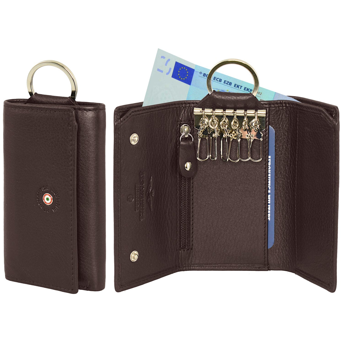 Portachiavi 6 ganci in pelle con porta banconote e portaspicci AM 138 - Pelletteria Domizio